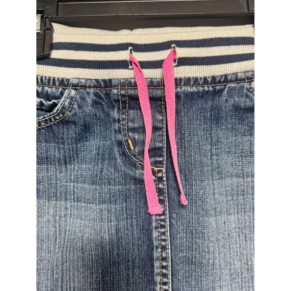 Mini Boden Girls Denim Skirt Blue Medium Wash Striped Waistband Size‎ 7-8Y 32351